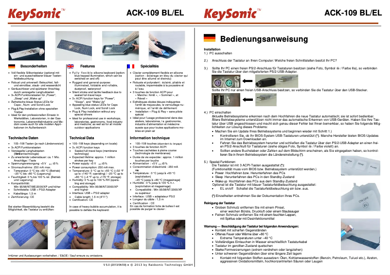 Page 1 de la notice Manuel utilisateur KeySonic ACK-109 BL