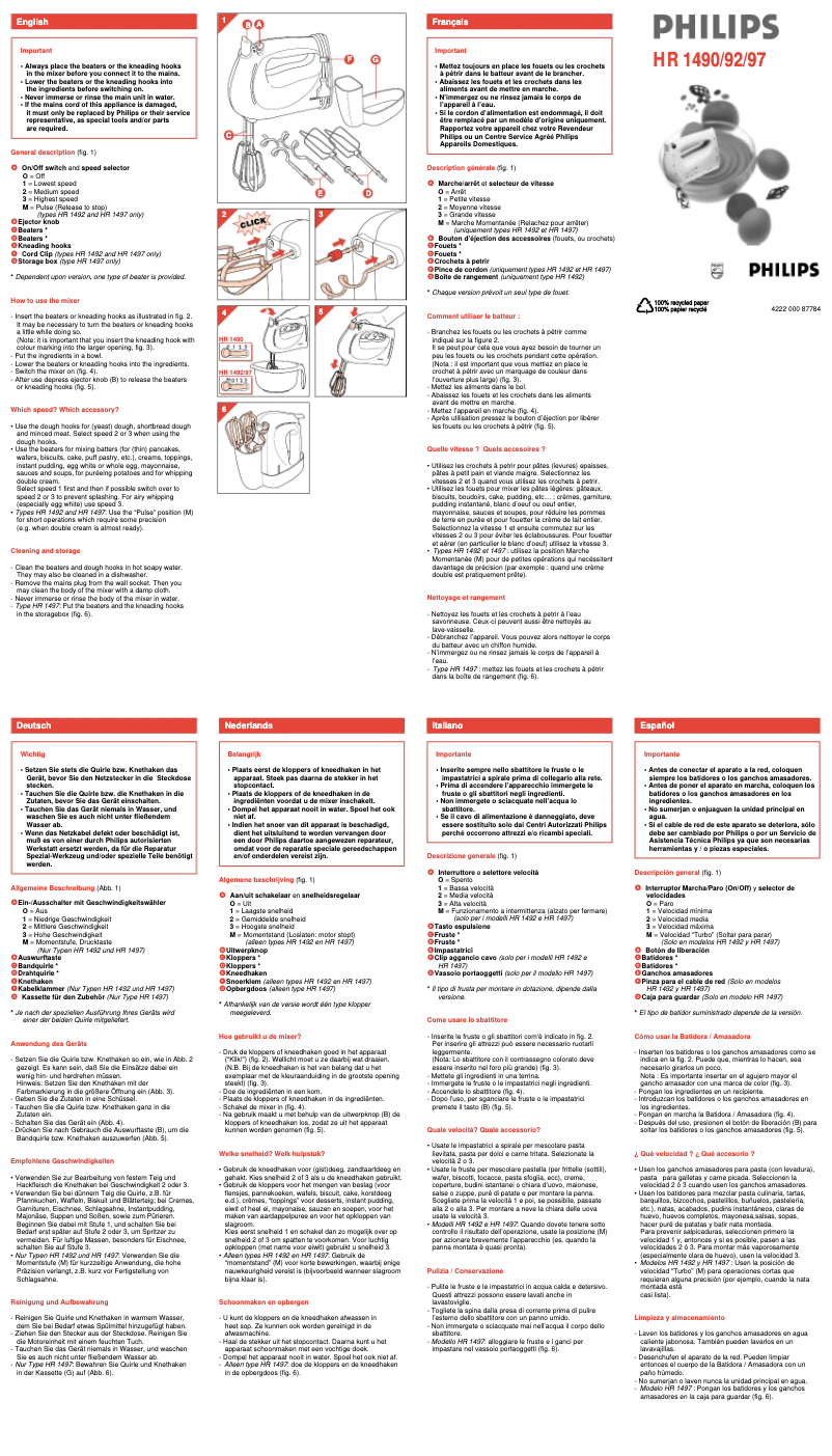 Page 1 de la notice Manuel utilisateur Philips Cucina HR1497