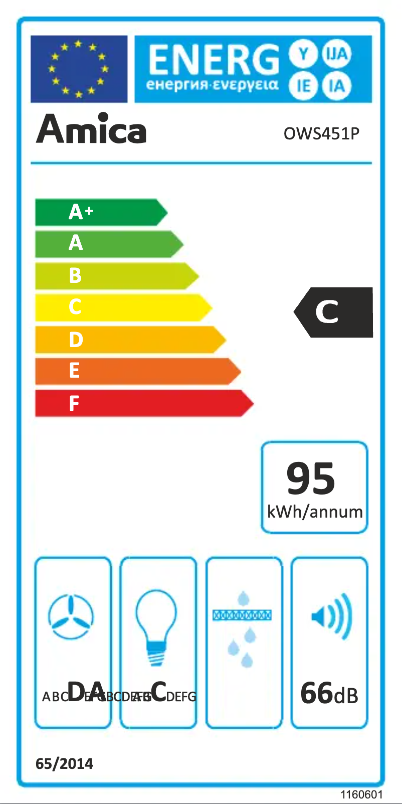 Page 1 de la notice Label énergétique Amica OWS 451 P