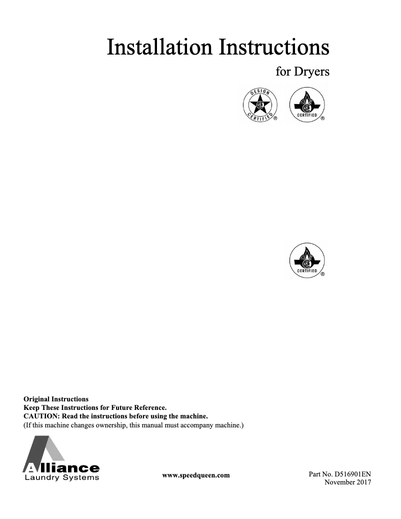 Página 1 del manual Guía de instalación Speed Queen ADE3SRGS175TW01