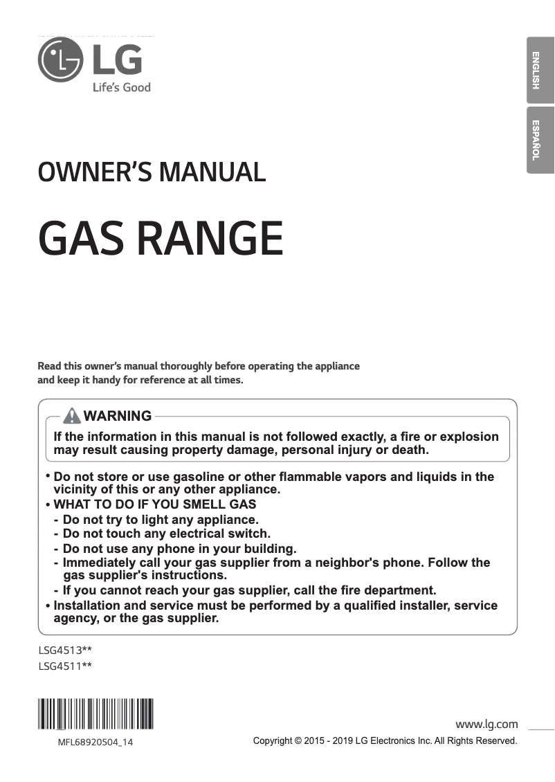 Page 1 de la notice Manuel utilisateur LG LSG4513BD