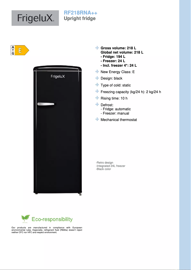 Página 1 del manual Ficha técnica FrigeluX RF218RNA++