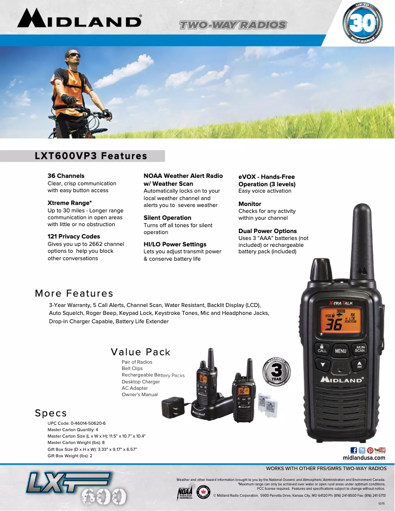 Page 1 de la notice Fiche technique Midland LXT600VP4