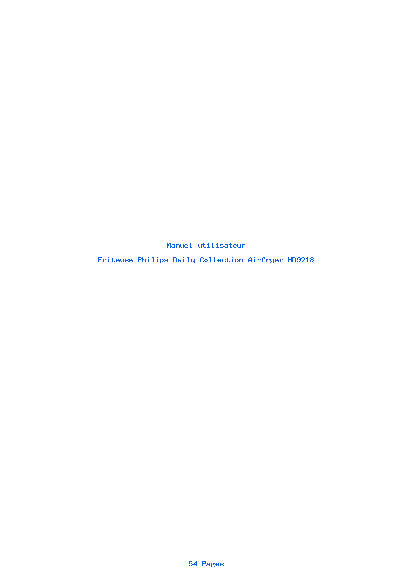 Page 1 de la notice Manuel utilisateur Philips Daily Collection Airfryer HD9218