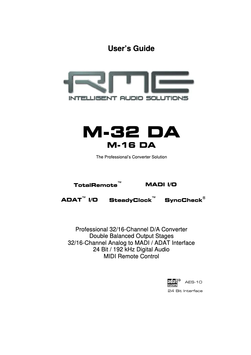 Page 1 of the manual User Manual RME M-16 DA