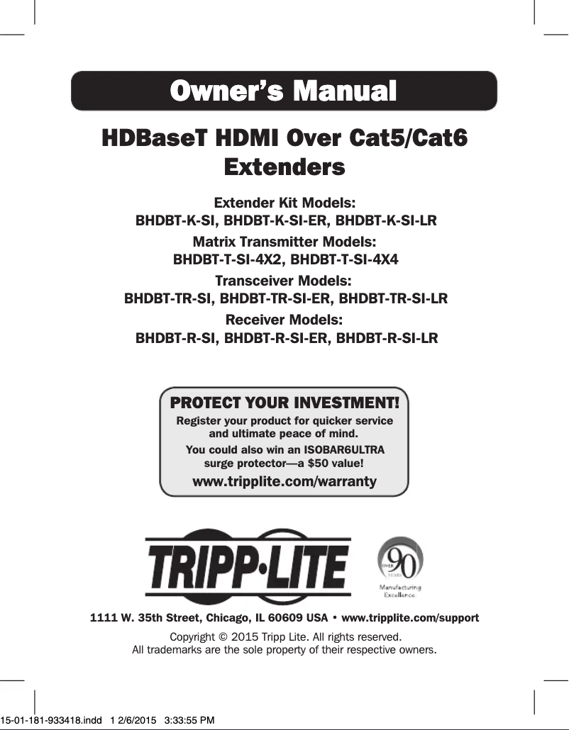 Page 1 de la notice Manuel utilisateur Tripp Lite BHDBT-R-SI