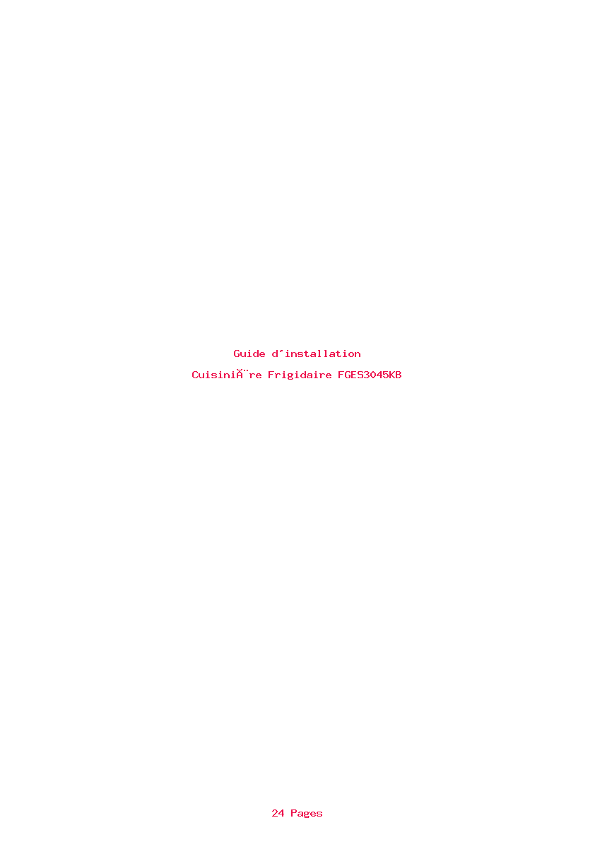 Page 1 de la notice Guide d'installation Frigidaire FGES3045KB