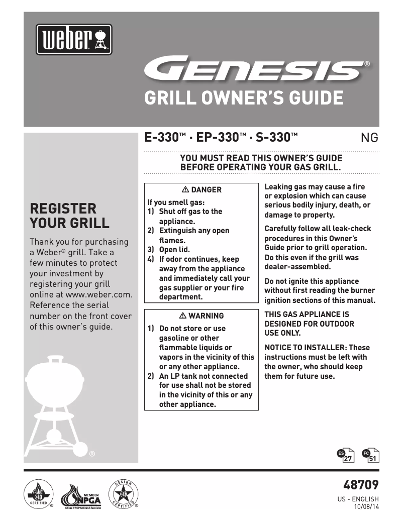Page 1 of the manual Use and Maintenance Manual Weber Genesis S-330