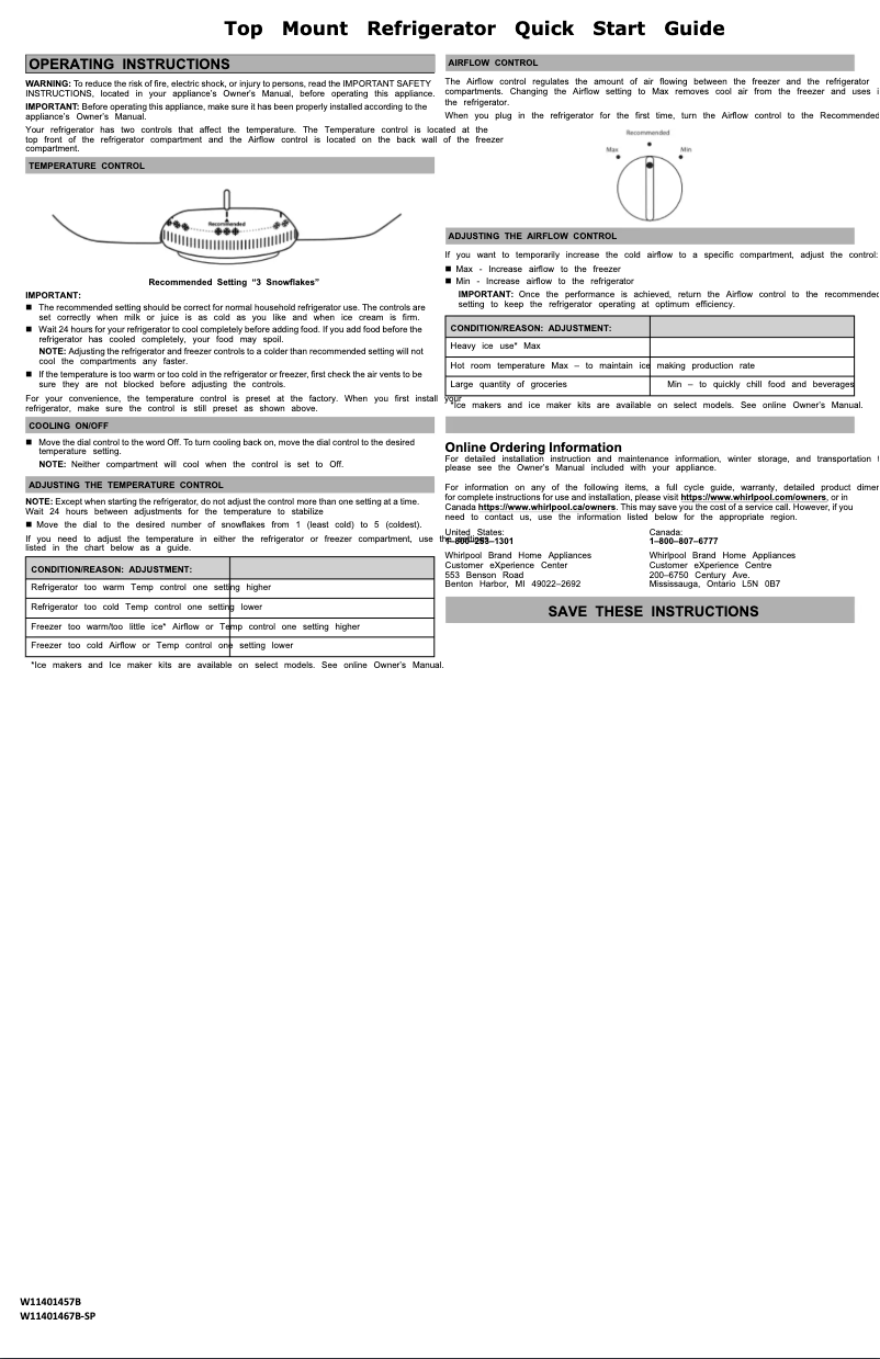 Página 1 del manual Información de garantía Whirlpool WRT541SZDM