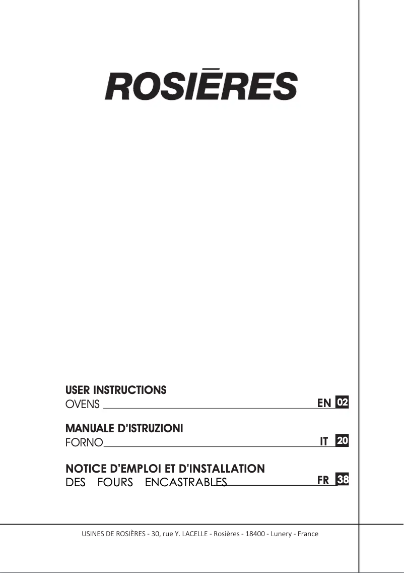 Page 1 de la notice Manuel utilisateur Rosieres RFZ5871PNI WIFI