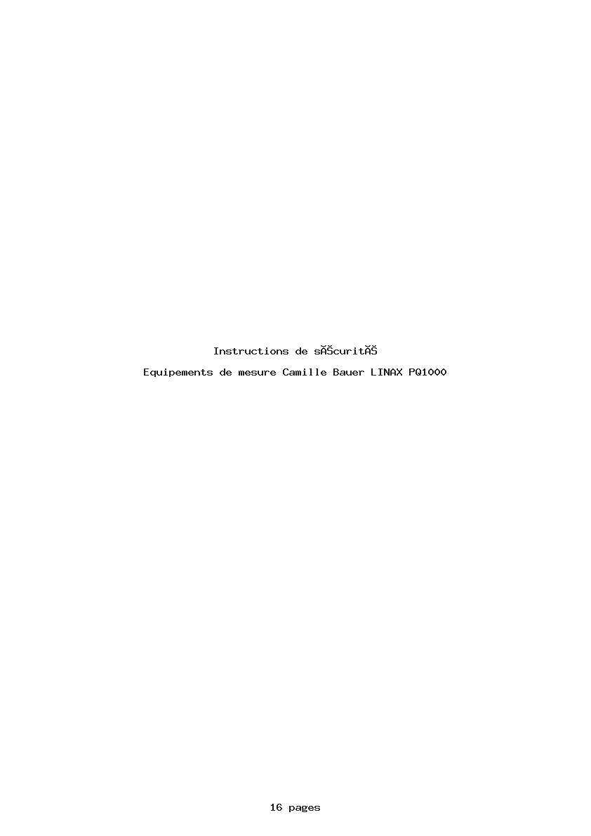 Page 1 de la notice Instructions de sécurité Camille Bauer LINAX PQ1000