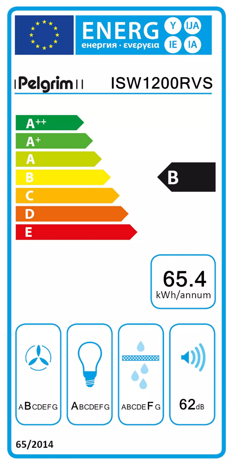 Page 1 de la notice Label énergétique Pelgrim ISW1200RVS
