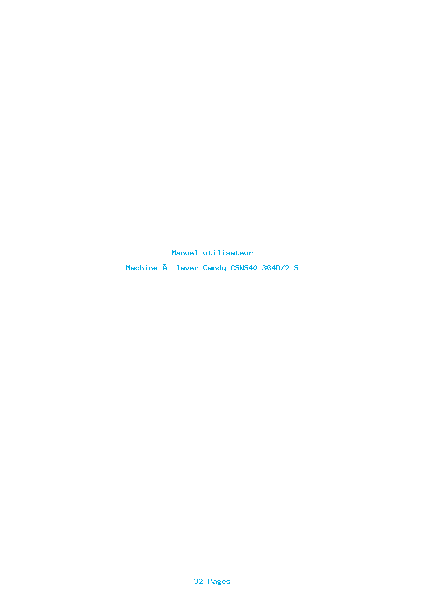 Page 1 de la notice Manuel utilisateur Candy CSWS40 364D/2-S