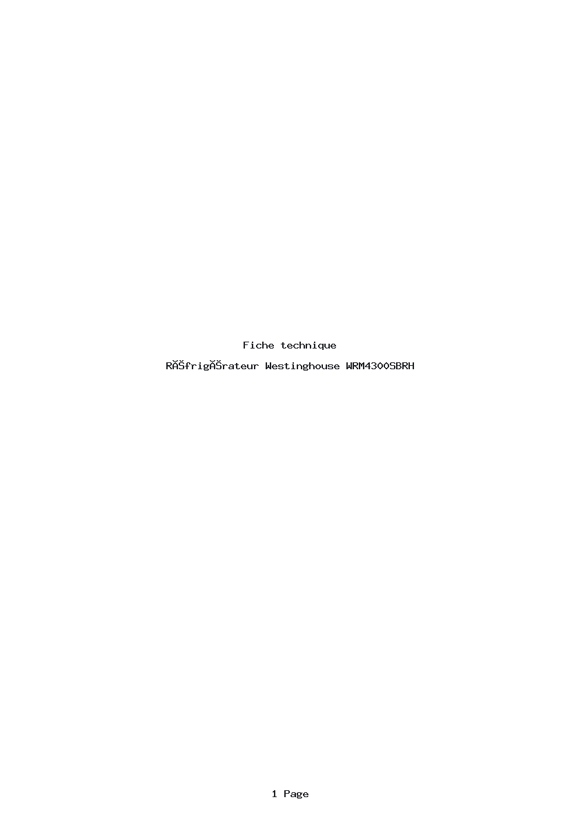 Page 1 de la notice Fiche technique Westinghouse WRM4300SBRH