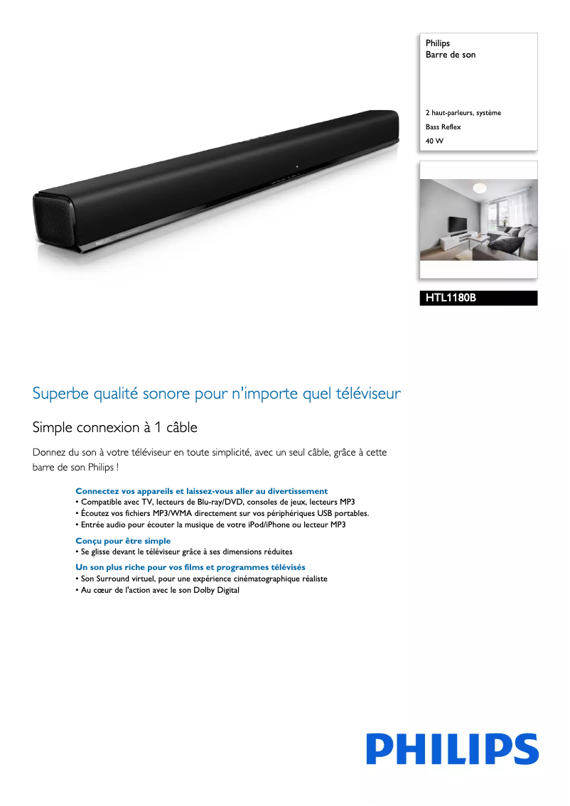 Página 1 del manual Ficha técnica Philips HTL1180B