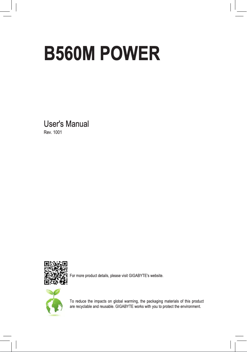 Page 1 de la notice Manuel utilisateur Gigabyte B560M POWER