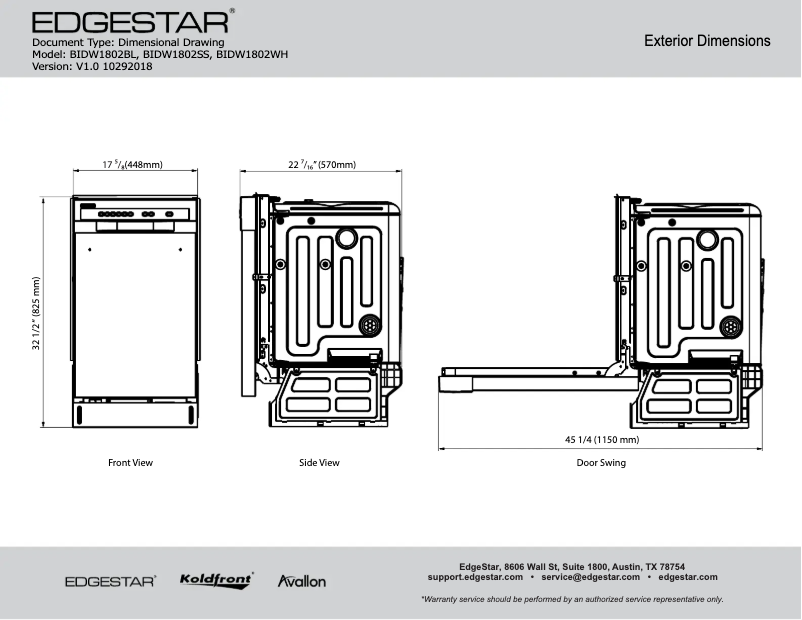 Page 1 de la notice Fiche technique EdgeStar BIDW1802BL
