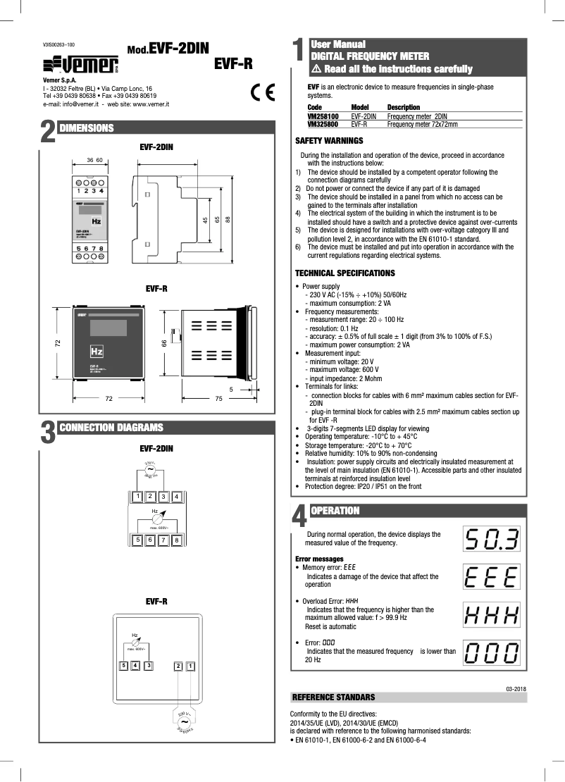 Page 1 de la notice Manuel utilisateur Vemer EVF-2DIN