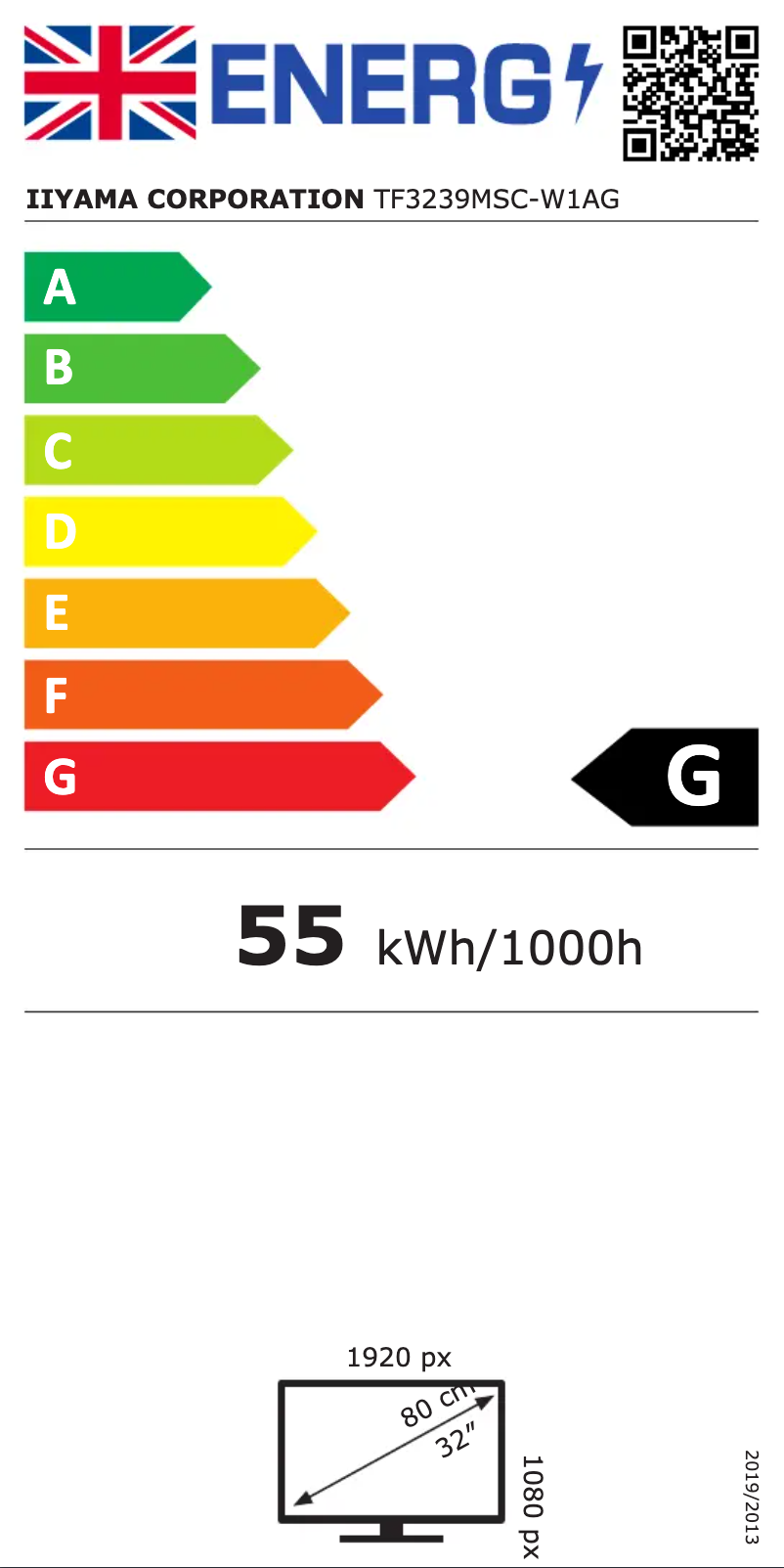 Page 1 de la notice Label énergétique Iiyama ProLite TF3239MSC
