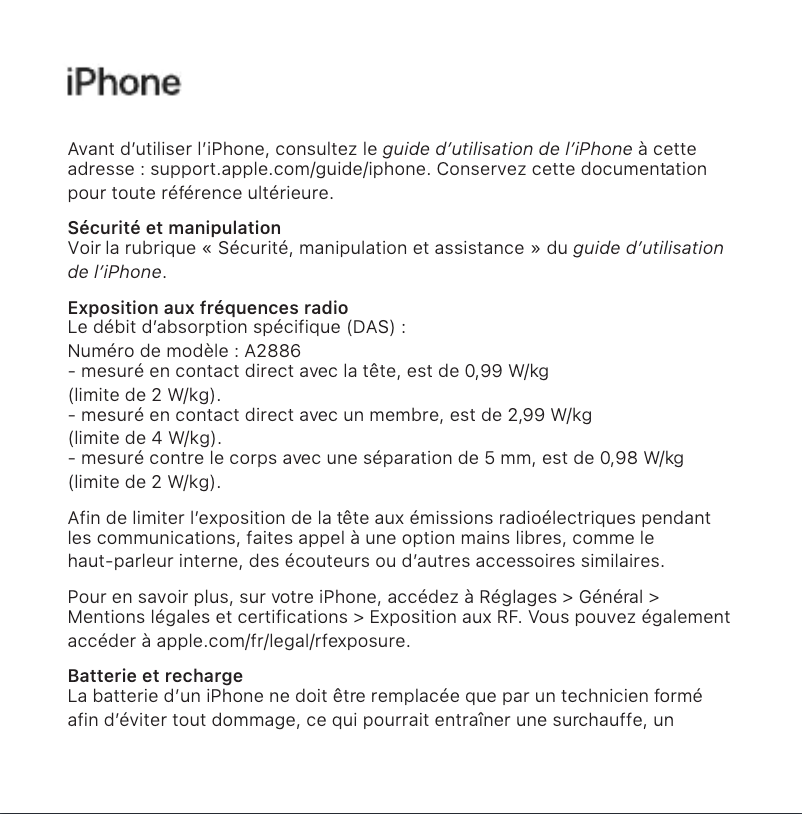 Page 1 de la notice Manuel utilisateur Apple iPhone 14 Plus