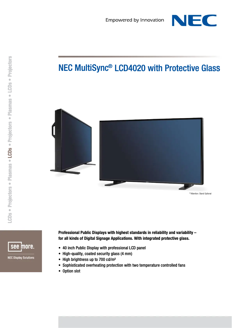 Page 1 de la notice Fiche technique NEC MultiSync LCD4020
