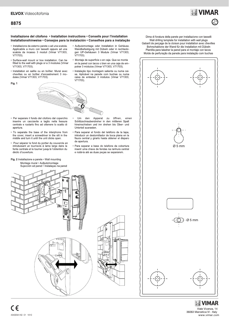 Page 1 of the manual User Manual Vimar ELVOX 8875