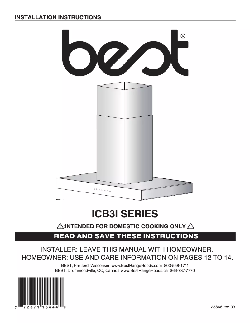 Page 1 de la notice Manuel utilisateur Best Ispira ICB3I36SBN