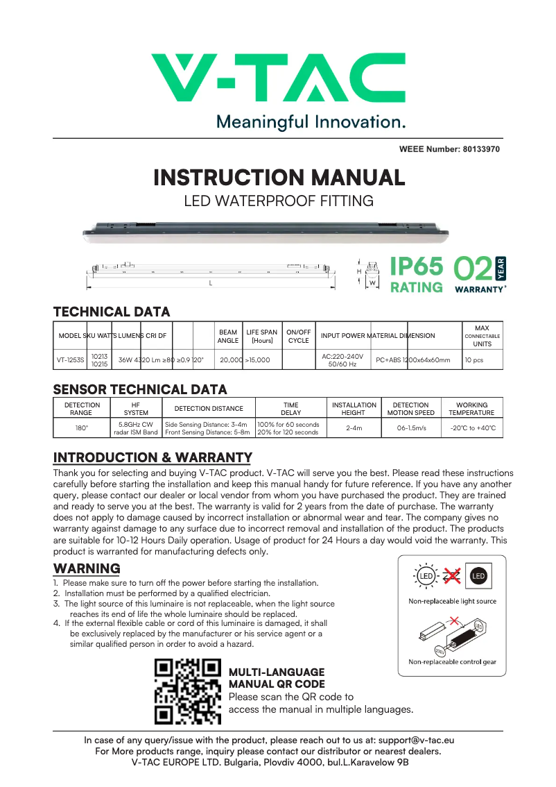Page 1 de la notice Manuel utilisateur V-TAC VT-1253S
