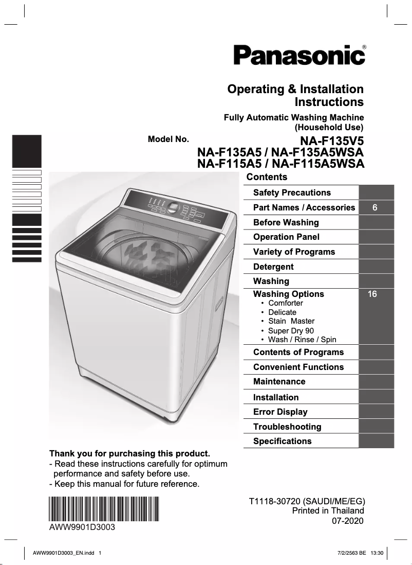 Página 1 del manual Manual de usuario Panasonic NA-F115A5