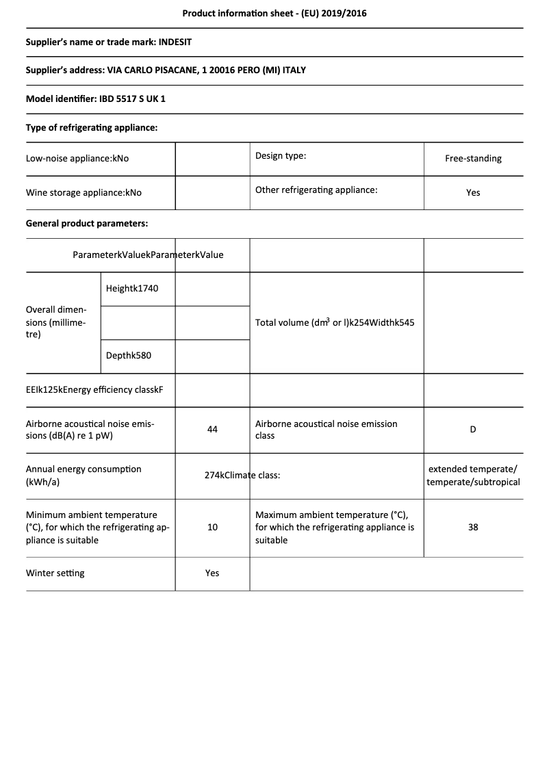 Página 1 del manual Ficha técnica Indesit IBD 5517 S UK 1