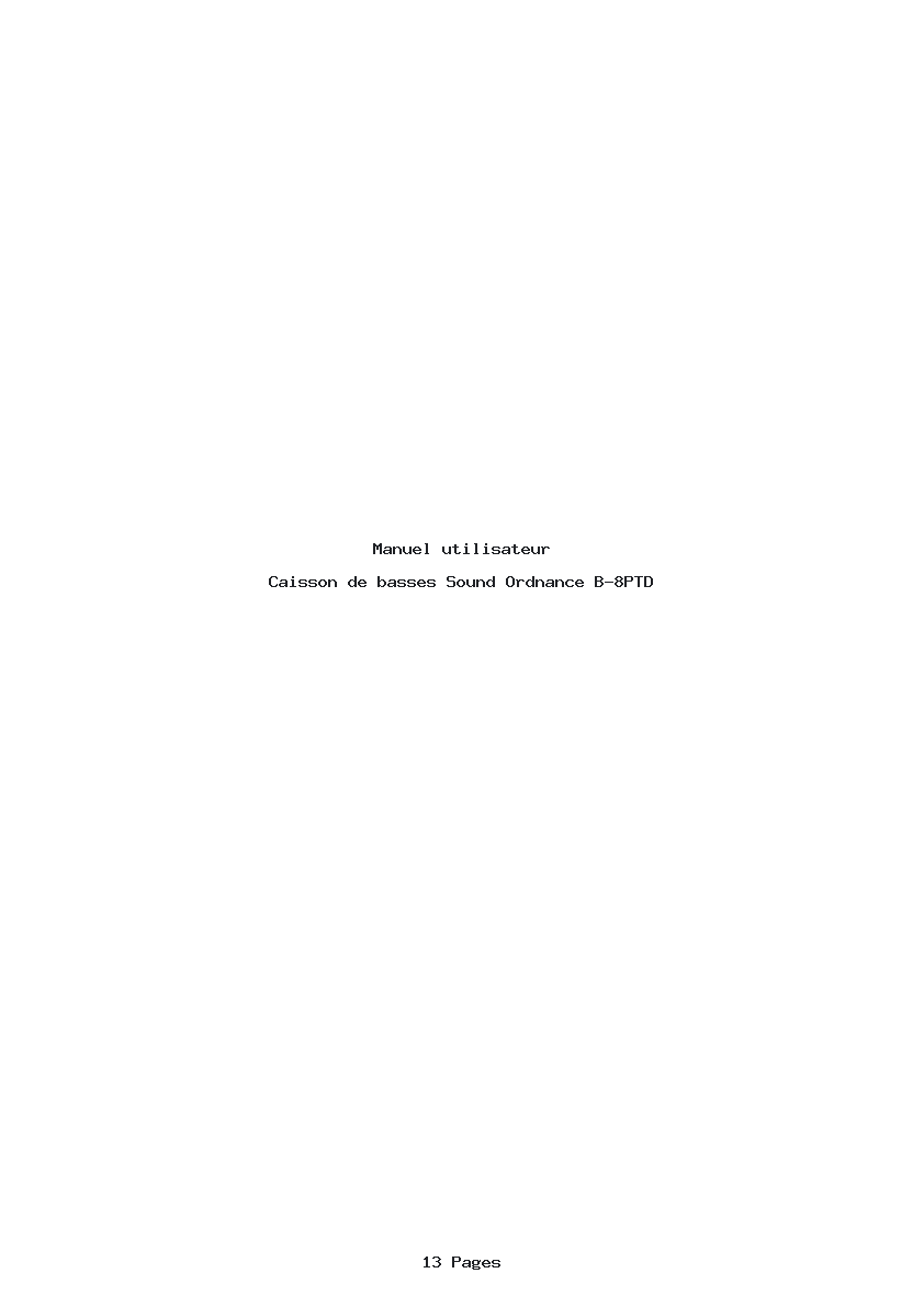 Page 1 de la notice Manuel utilisateur Sound Ordnance B-8PTD
