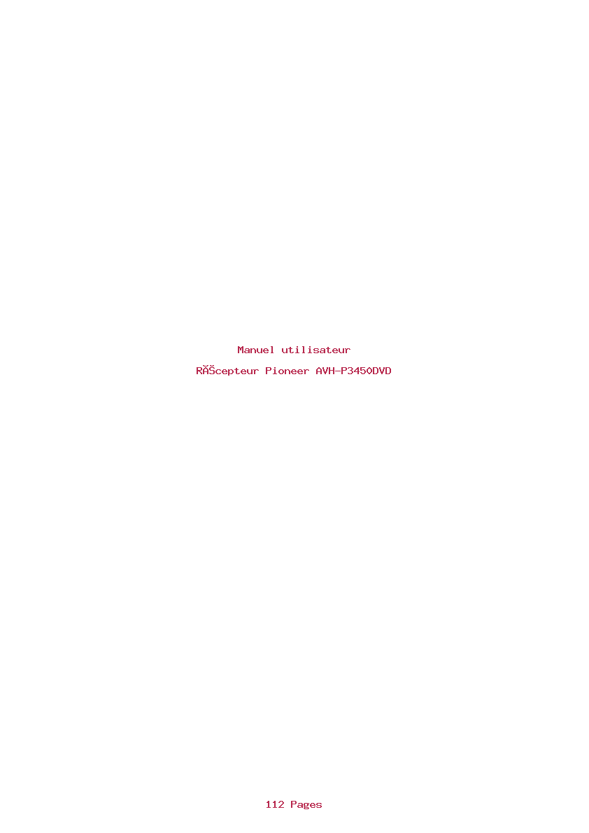 Page 1 de la notice Manuel utilisateur Pioneer AVH-P3450DVD
