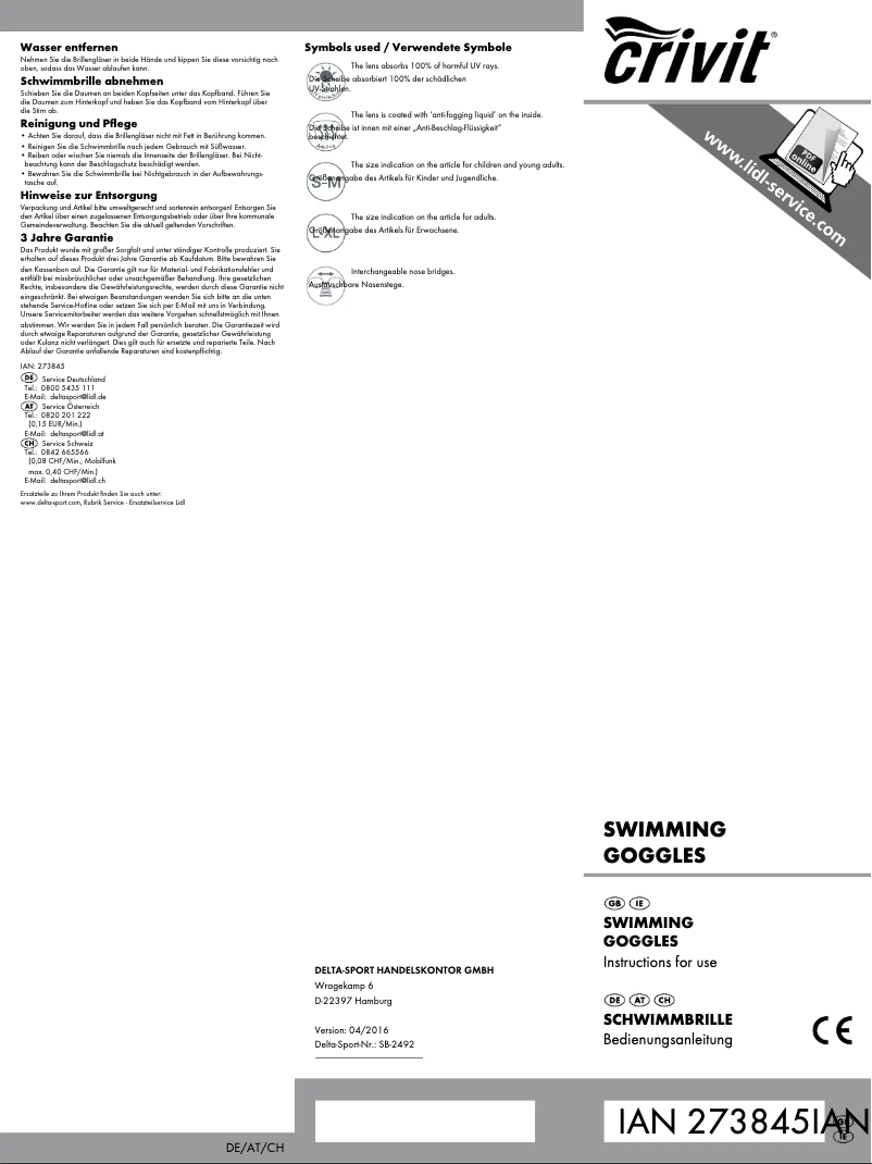 Page 1 de la notice Manuel utilisateur Crivit IAN 273845