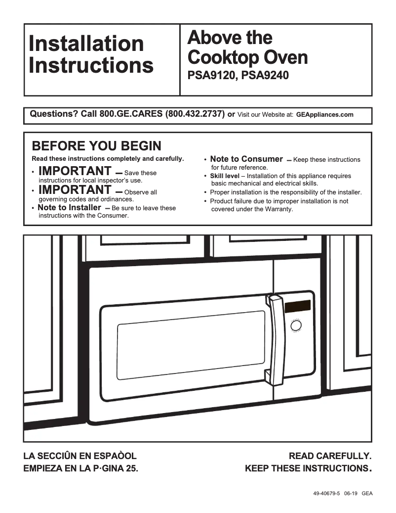 Page 1 de la notice Guide d'installation GE Profile PSA9240SPSS