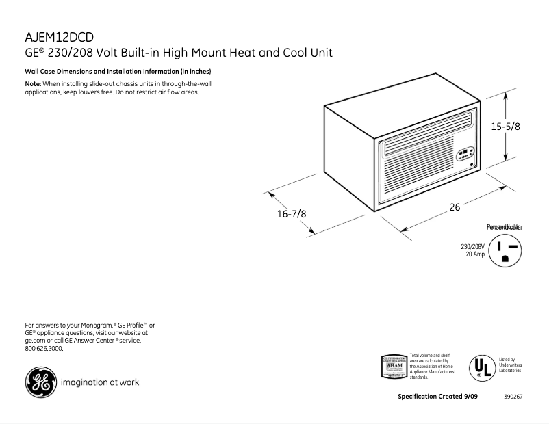 Página 1 del manual Ficha técnica GE AJEM12DCD