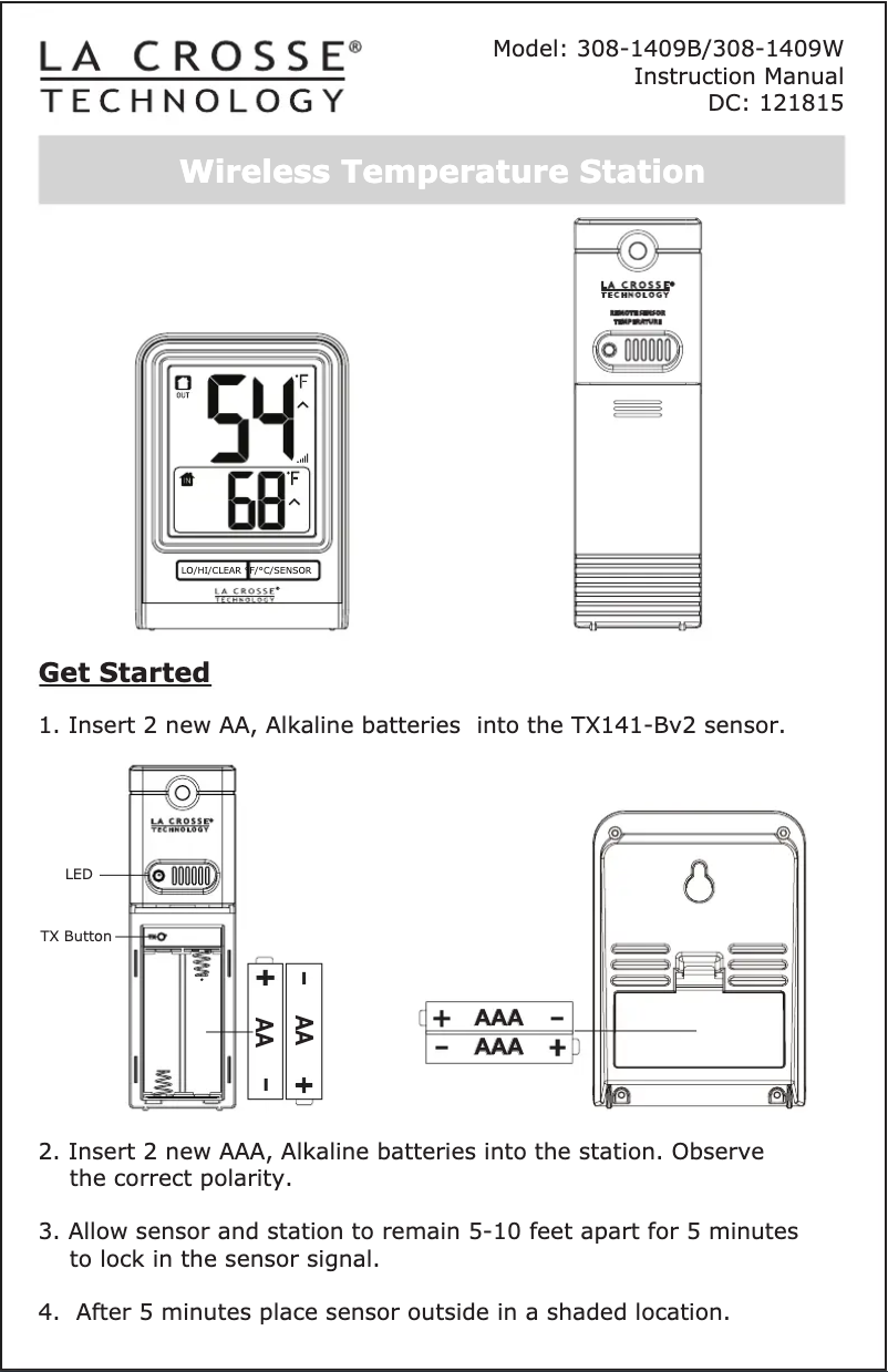 Page 1 de la notice Manuel utilisateur La Crosse Technology 308-1409W