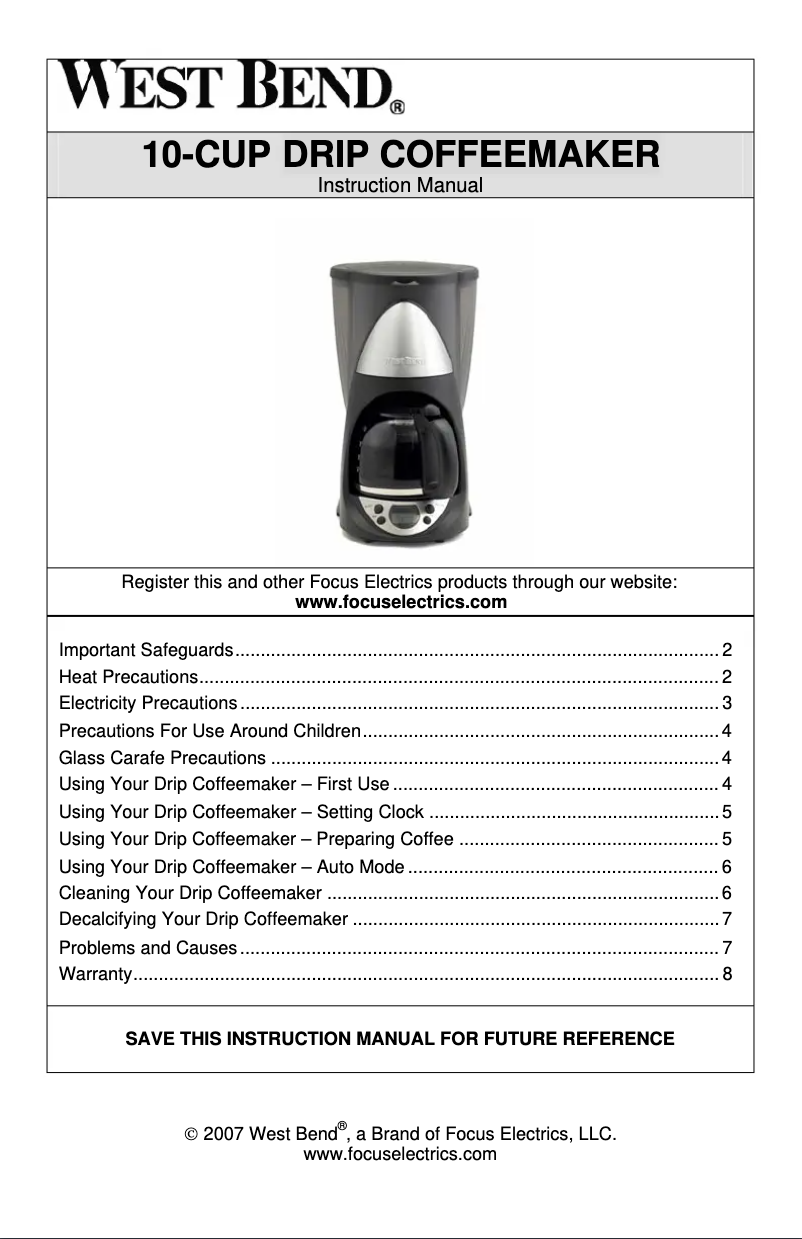 Page 1 de la notice Manuel utilisateur WestBend 56870