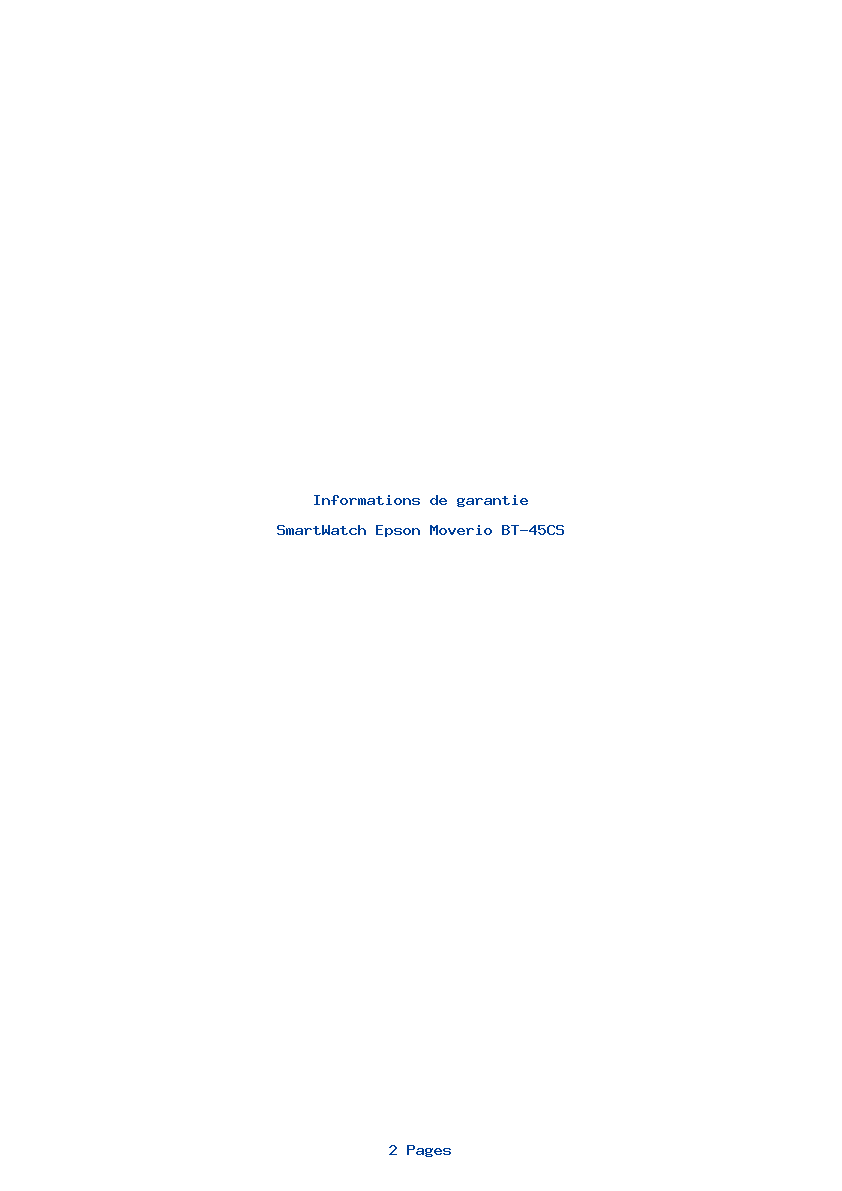 Page 1 de la notice Informations de garantie Epson Moverio BT-45CS