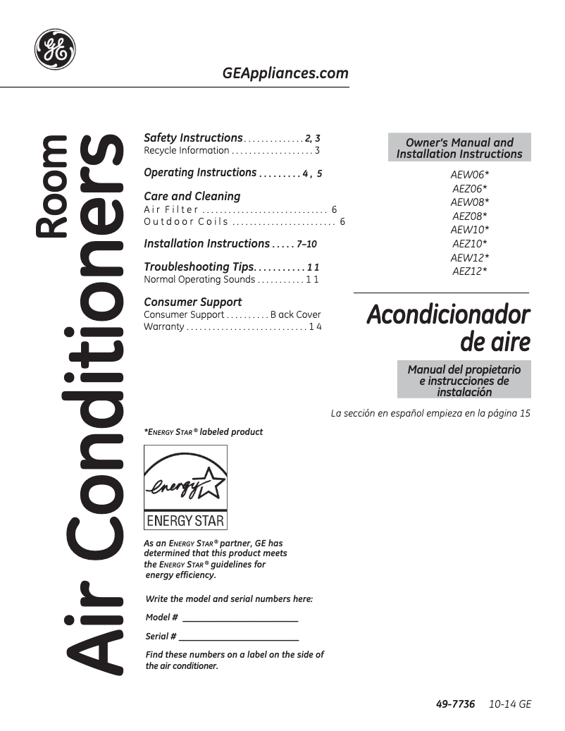 Page 1 de la notice Guide d'installation GE AEZ08LS