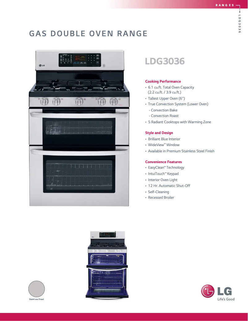 Page 1 de la notice Fiche technique LG LDG3037ST