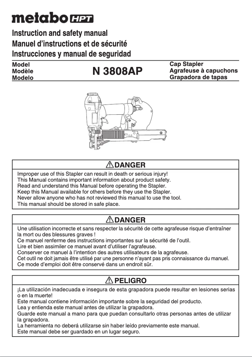 Page 1 de la notice Manuel utilisateur Metabo N3808AP