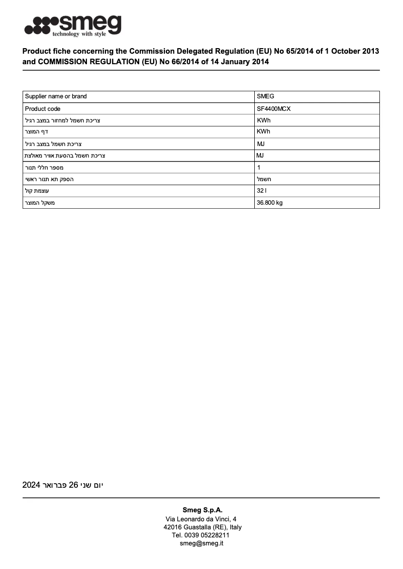 Página 1 del manual Ficha técnica Smeg SF4400MCX