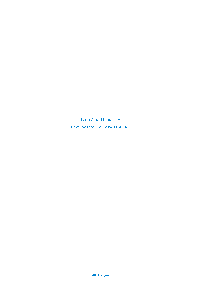 Page 1 de la notice Manuel utilisateur Beko BDW 101