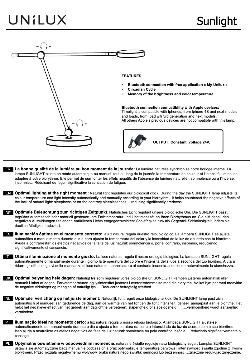 Page 1 de la notice Manuel utilisateur Unilux Sunlight