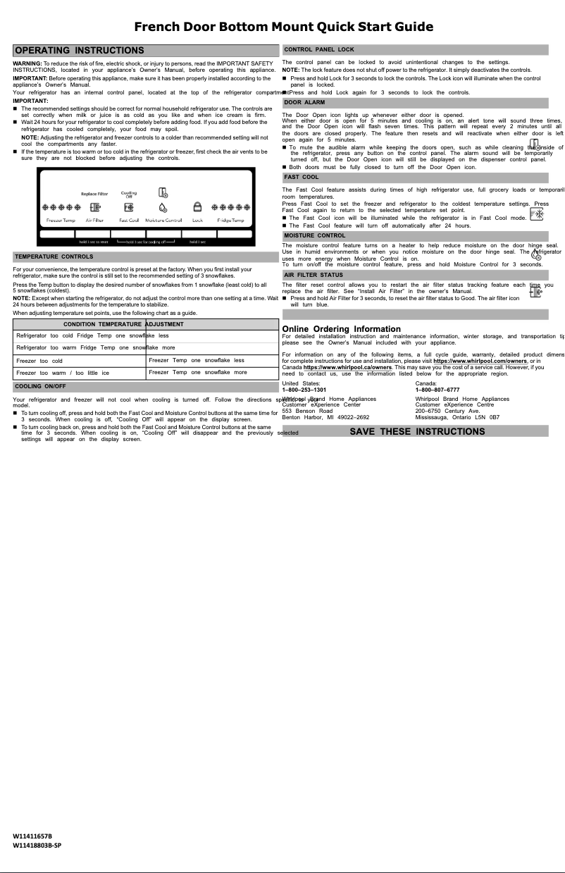 Page 1 de la notice Guide de démarrage rapide Whirlpool WRF560SFHZ