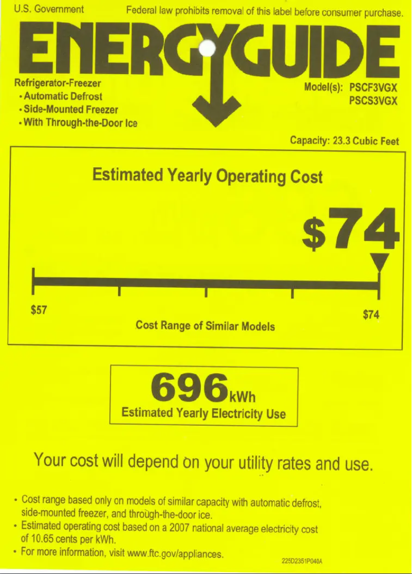 Page 1 de la notice Label énergétique GE Profile PSCS3VGXSS