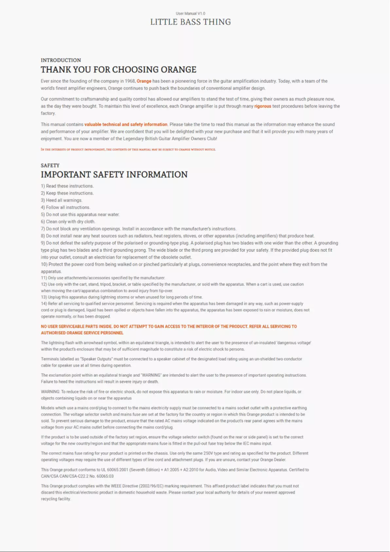 Page 1 de la notice Manuel utilisateur Orange Little Bass Thing