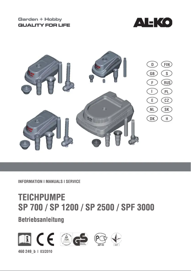 Page 1 de la notice Manuel utilisateur AL-KO SP 2500