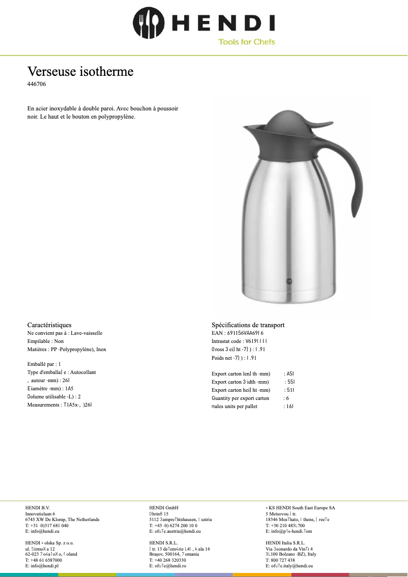 Page 1 de la notice Fiche technique Hendi 446607