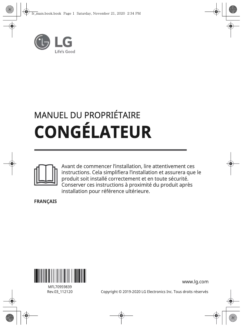 Page 1 de la notice Manuel utilisateur LG GF5237PZJZ1